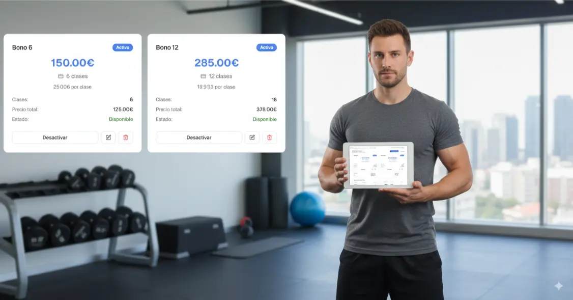 Un entrenador personal usando la aplicación de Athleticapp para gestionar sus clientes y su negocio.